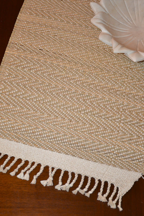 Madurkathi Tassels Chevron Table Runner Ivory