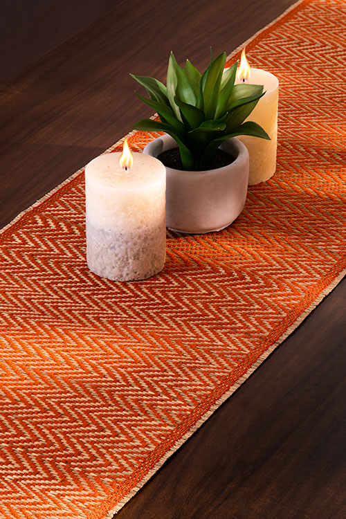 Madurkathi Tassels Chevron Table Runner Rust
