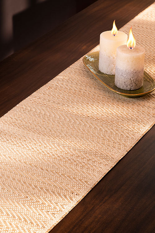 Madurkathi Tassels Chevron Table Runner Ivory
