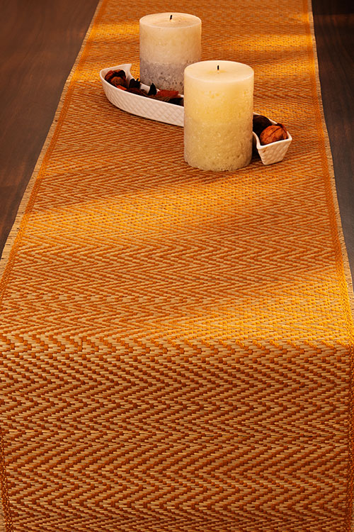 Madurkathi Tassels Chevron Table Runner Large Mustard