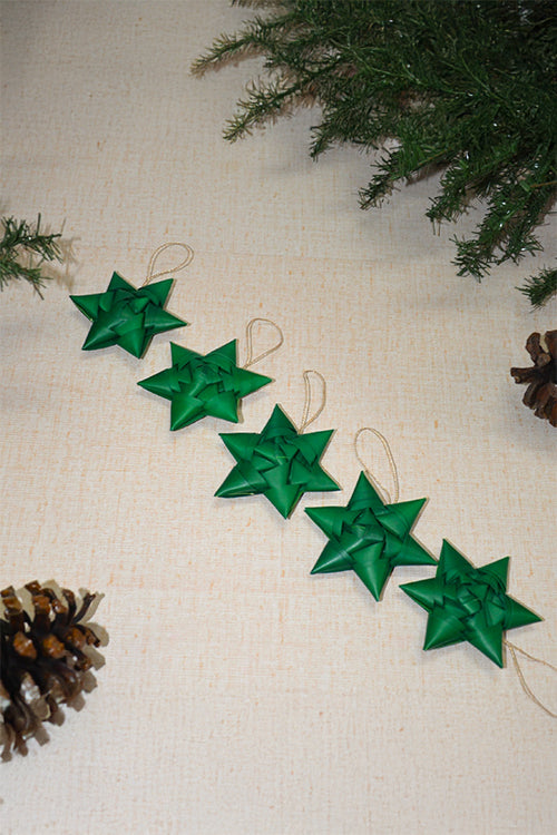 Palm Leaf Christmas Star Ornaments Green (Set of 5)