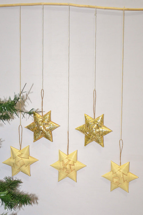 Palm Leaf Christmas Star Ornaments Ivory (Set of 5)
