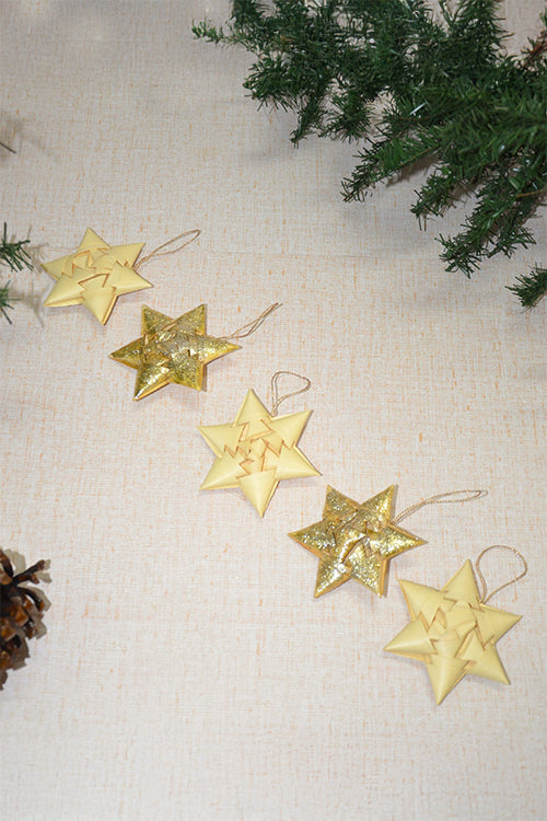 Palm Leaf Christmas Star Ornaments Ivory (Set of 5)