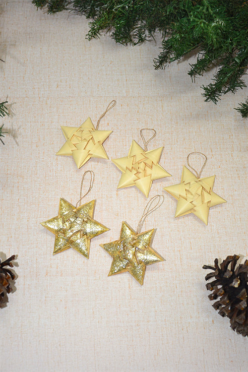 Palm Leaf Christmas Star Ornaments Ivory (Set of 5)