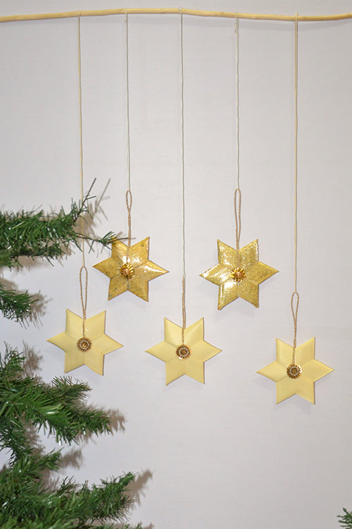 Palm Leaf Christmas Star Ornaments Ivory (Set of 5)
