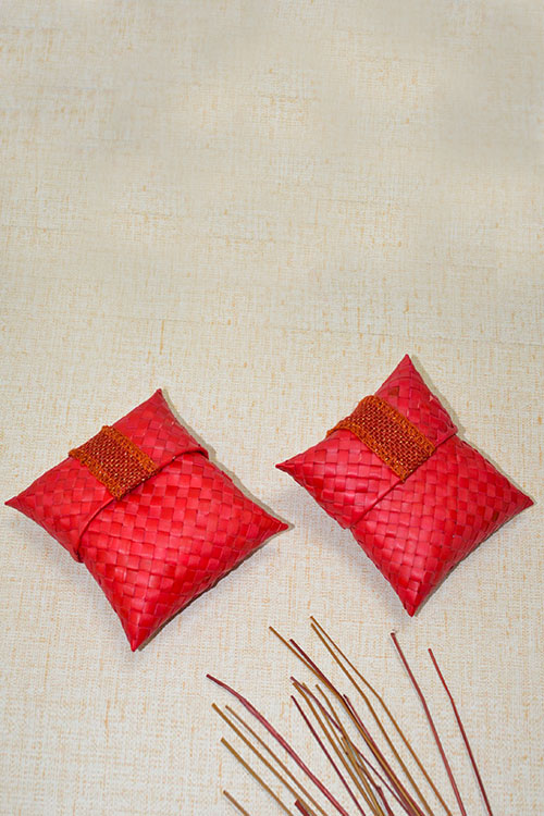 Palm Leaf Gift & Utility Pouch Red (Set of 2)