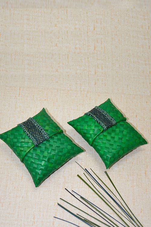 Palm Leaf Gift & Utility Pouch Green (Set of 2)