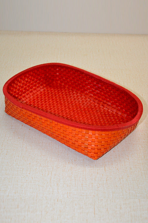 Palm Leaf Oval Kottan Tray Red Orange