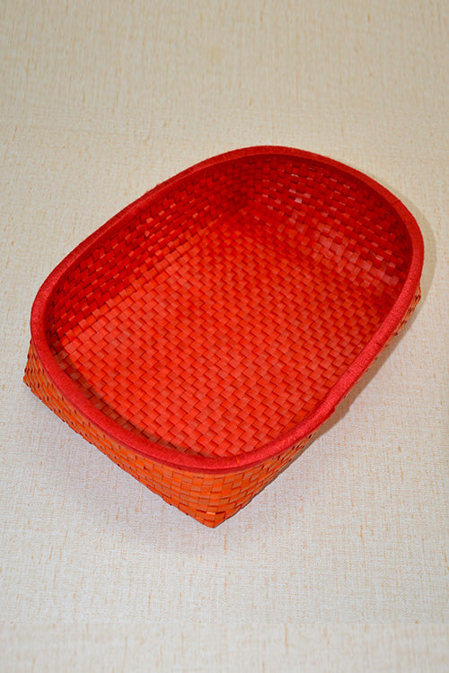 Palm Leaf Oval Kottan Tray Red Orange