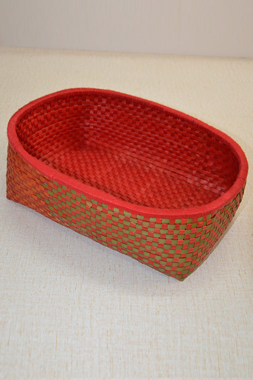 Palm Leaf Oval Storage & Utility Basket Large Red Green