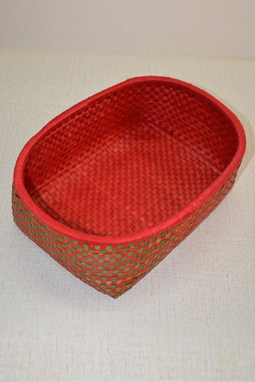 Palm Leaf Oval Storage & Utility Basket Large Red Green