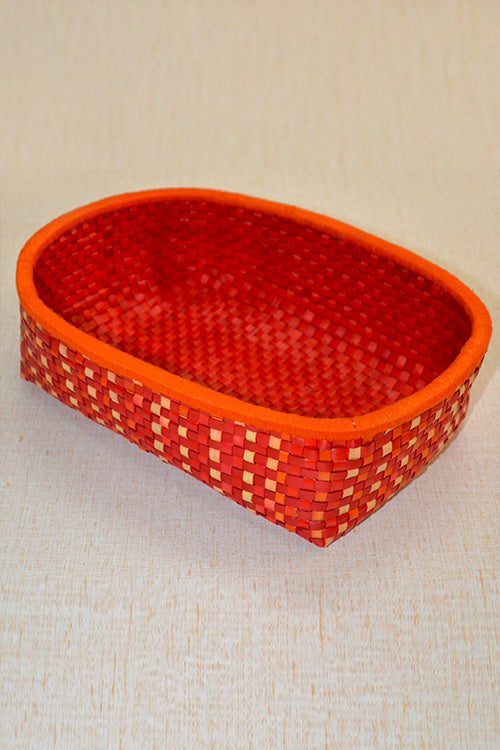 Palm Leaf Oval Storage & Utility Basket Medium Red