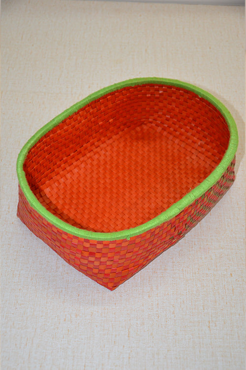 Palm Leaf Oval Storage & Utility Basket Medium (Red Green)