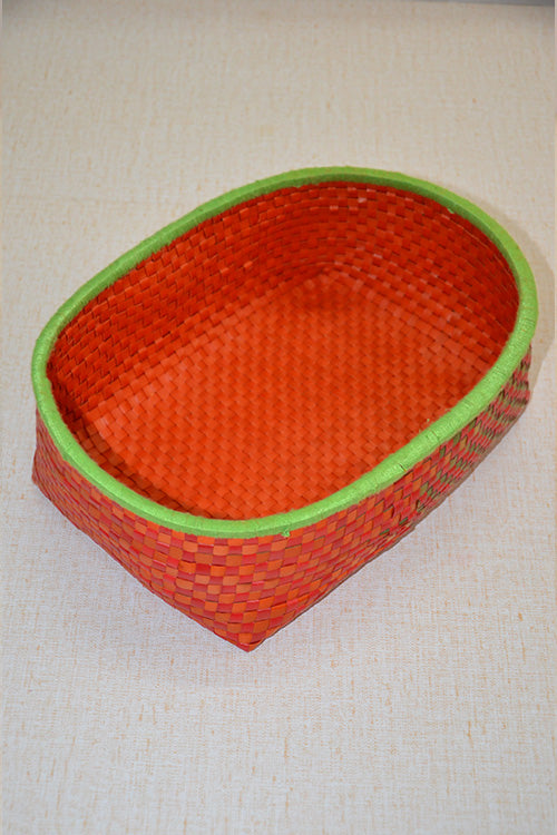 Palm Leaf Oval Storage & Utility Basket Medium (Red Green)
