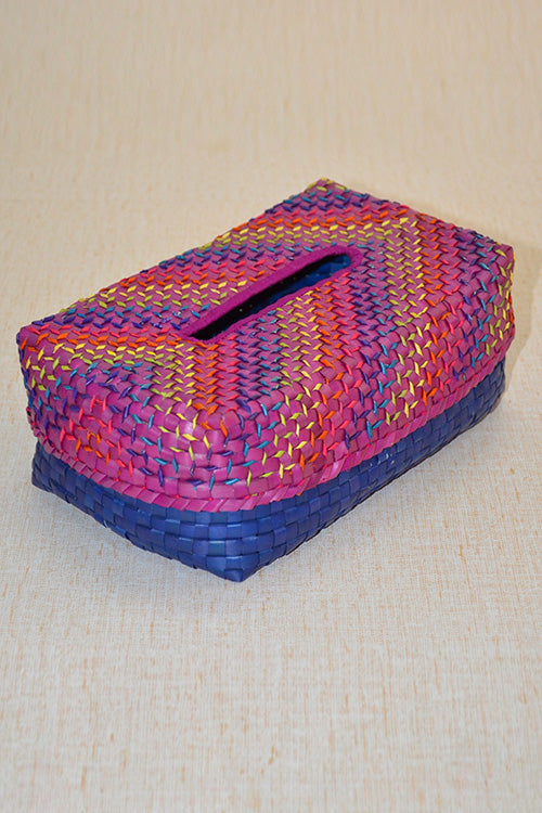 Palm Leaf Tissue Box Purple Blue