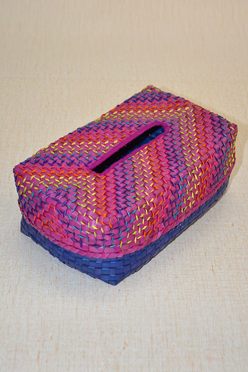 Palm Leaf Tissue Box Purple Blue