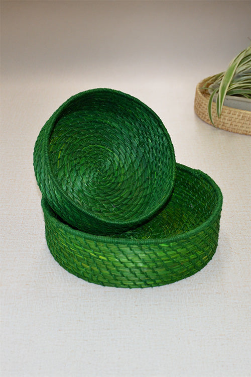 Sabai Grass & Jute Baskets Green (Set of 2)
