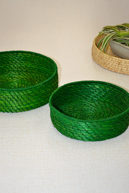 Sabai Grass & Jute Baskets Green (Set of 2)