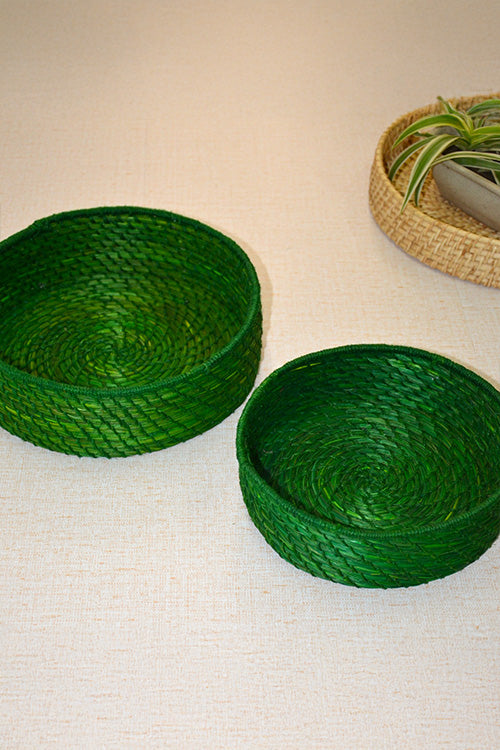 Sabai Grass & Jute Baskets Green (Set of 2)