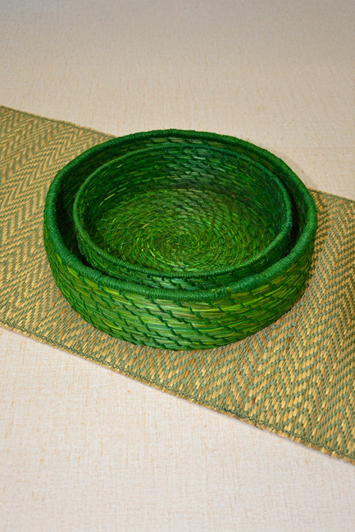 Sabai Grass & Jute Baskets Green (Set of 2)