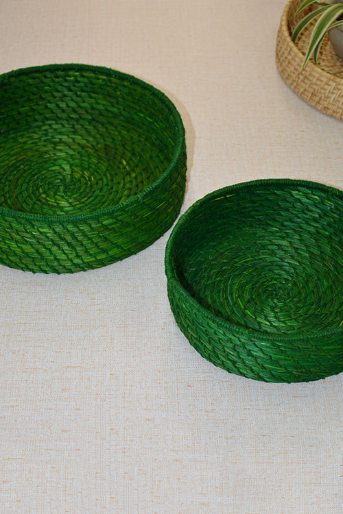 Sabai Grass & Jute Baskets Green (Set of 2)