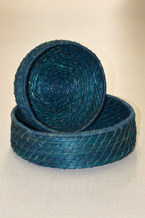 Sabai Grass & Jute Baskets Blue (Set of 2)