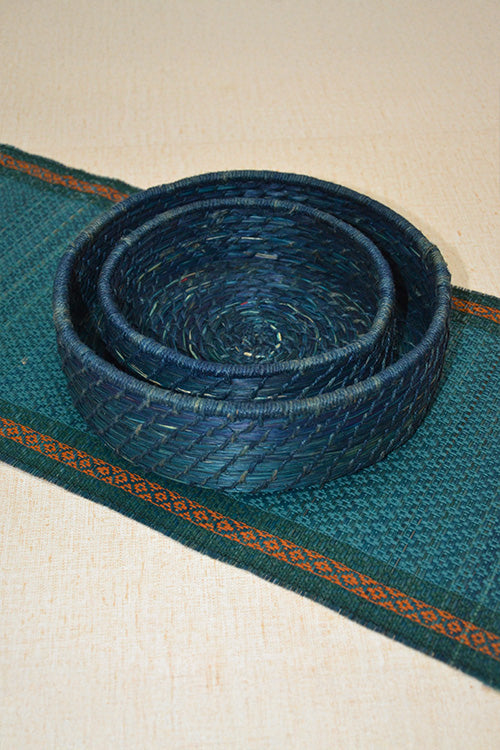 Sabai Grass & Jute Baskets Blue (Set of 2)