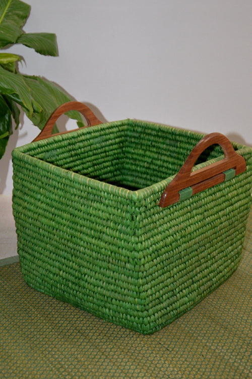 Sabai Grass & Palm Leaf Storage Basket Green