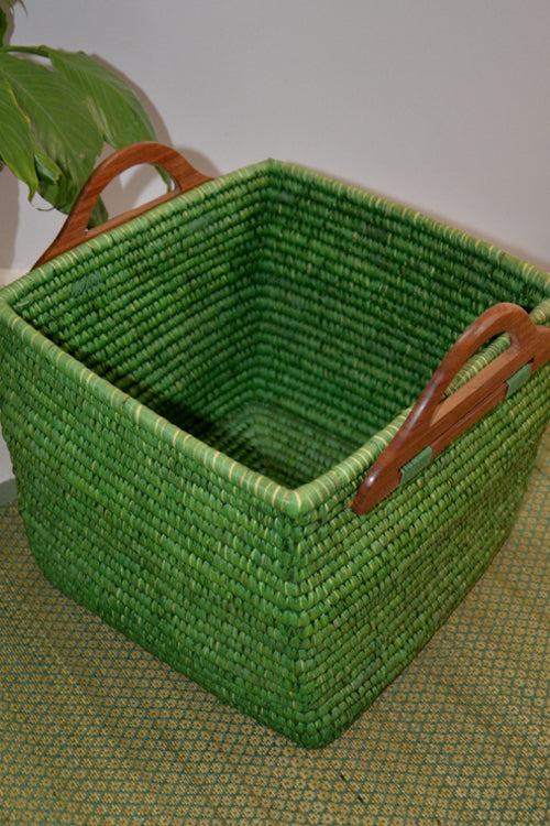 Sabai Grass & Palm Leaf Storage Basket Green