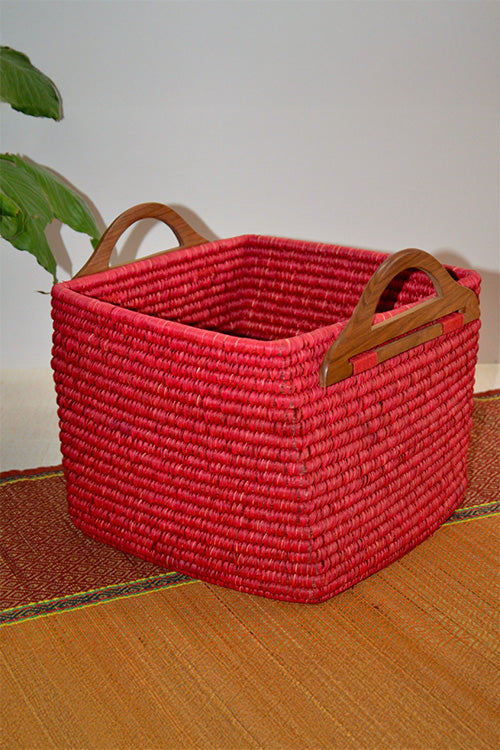 Sabai Grass & Palm Leaf Storage Basket Red