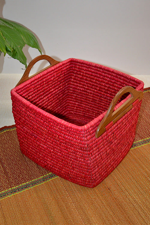 Sabai Grass & Palm Leaf Storage Basket Red