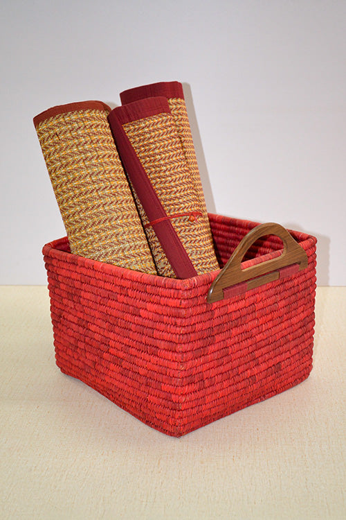 Sabai Grass & Palm Leaf Storage Basket Red