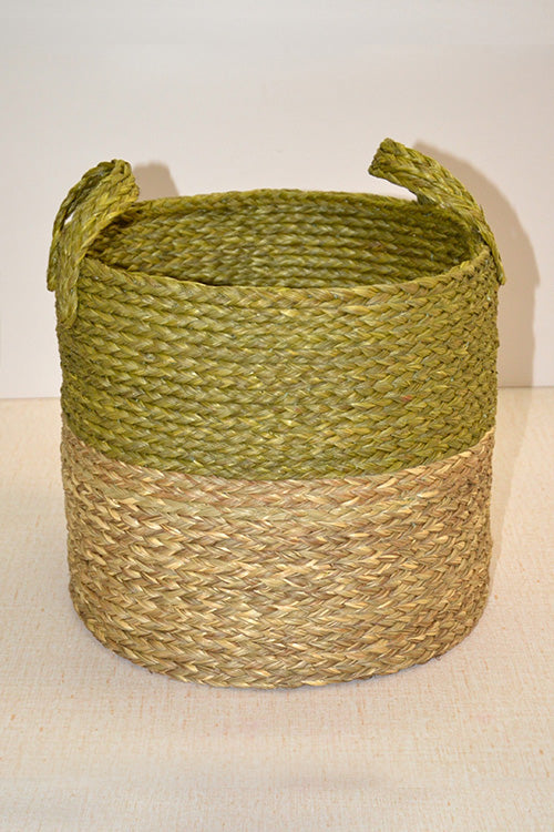 Sabai Grass Round Storage Basket & Planter Green Natural