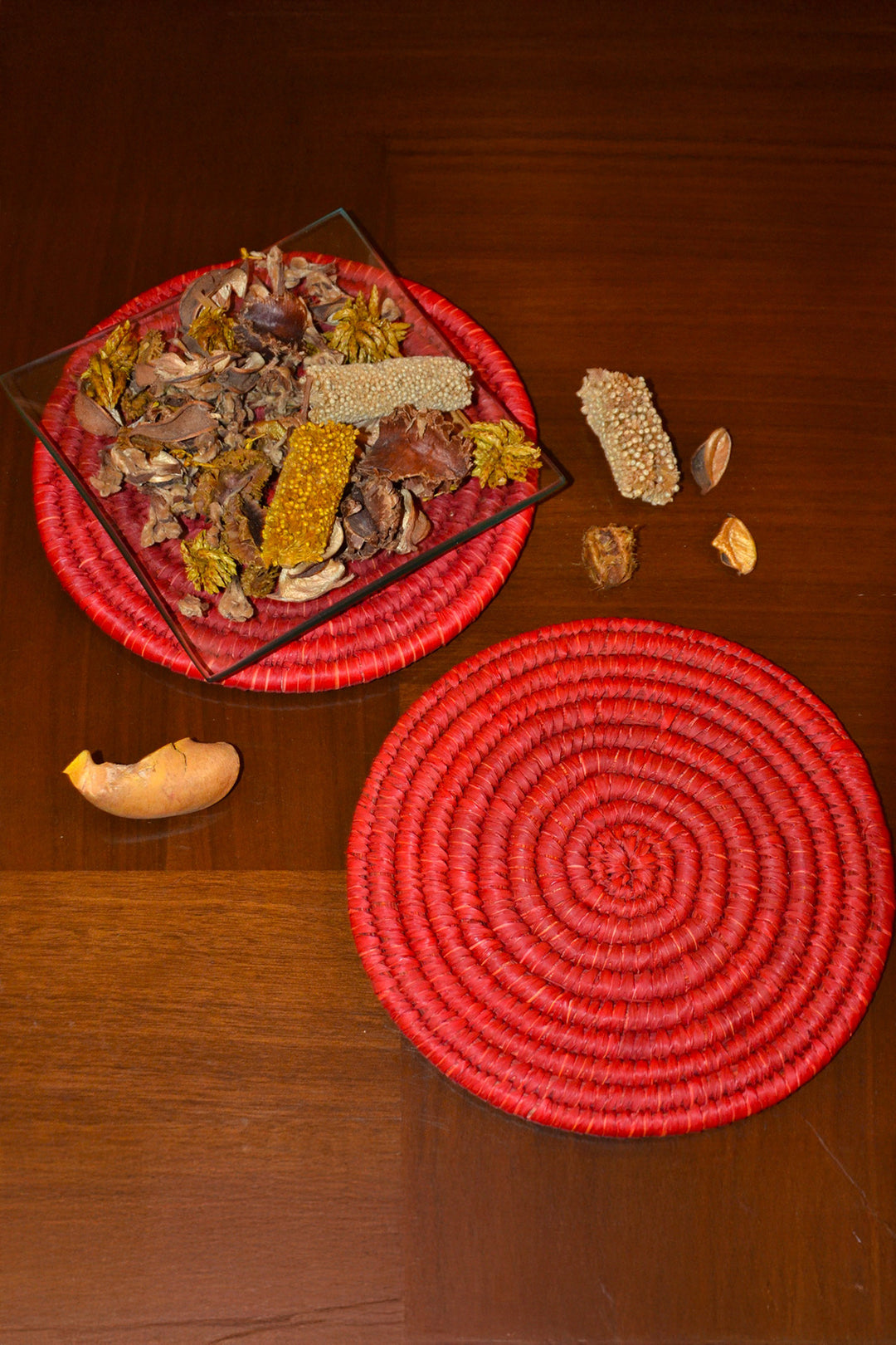 Sabai Grass & Palm Trivets Red (Set of 2)