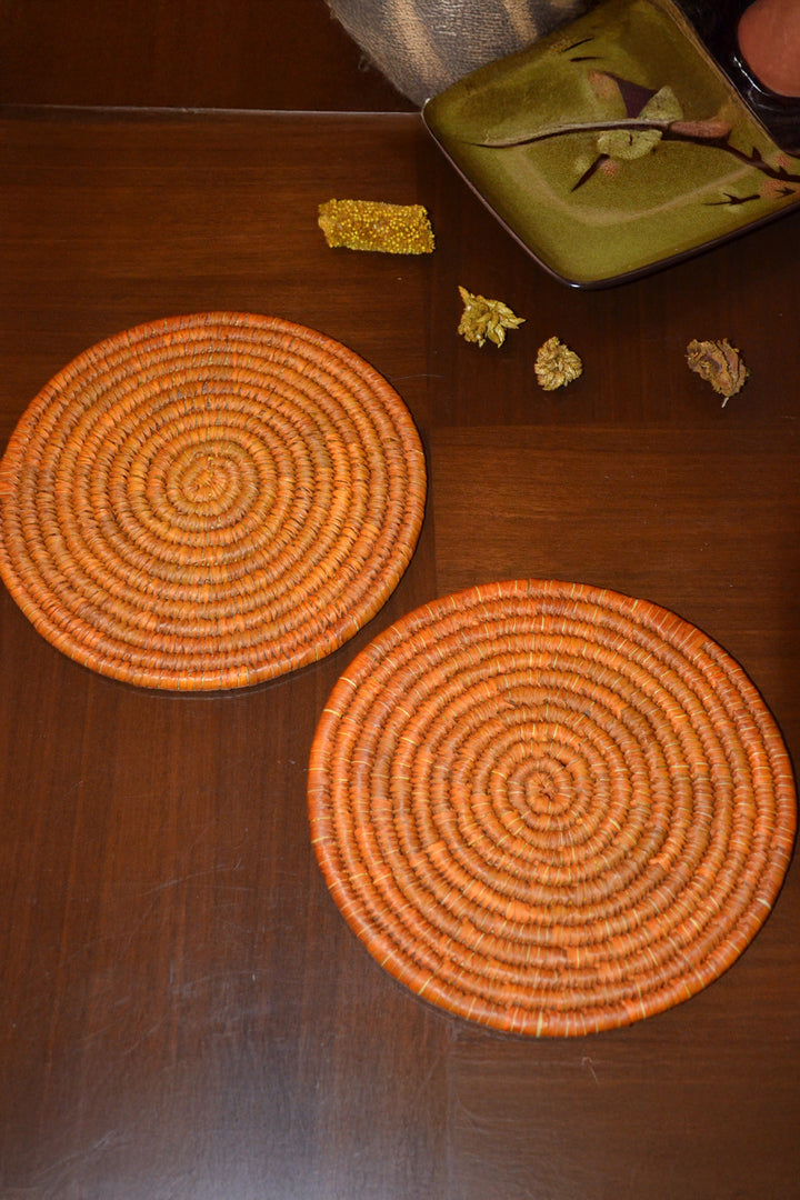 Sabai Grass & Palm Trivets Mustard (Set of 2)