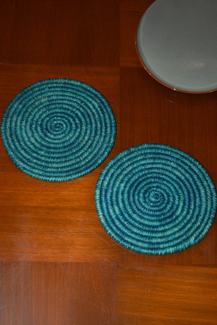 Sabai & Palm Round Trivets Teal (Set of 2)