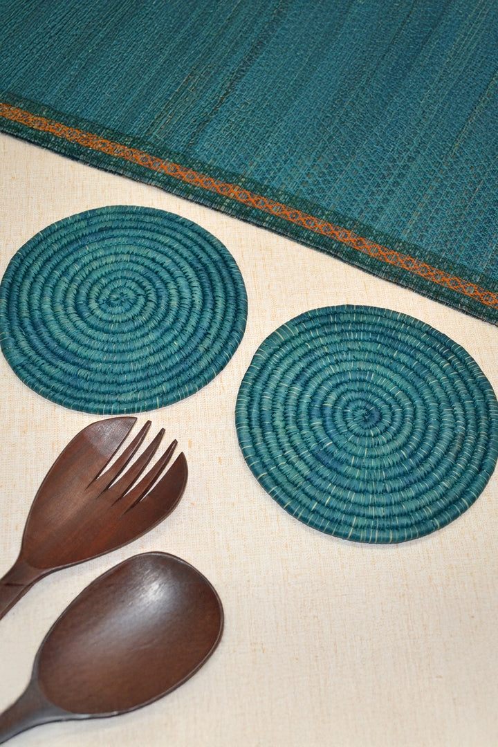 Sabai & Palm Round Trivets Teal (Set of 2)