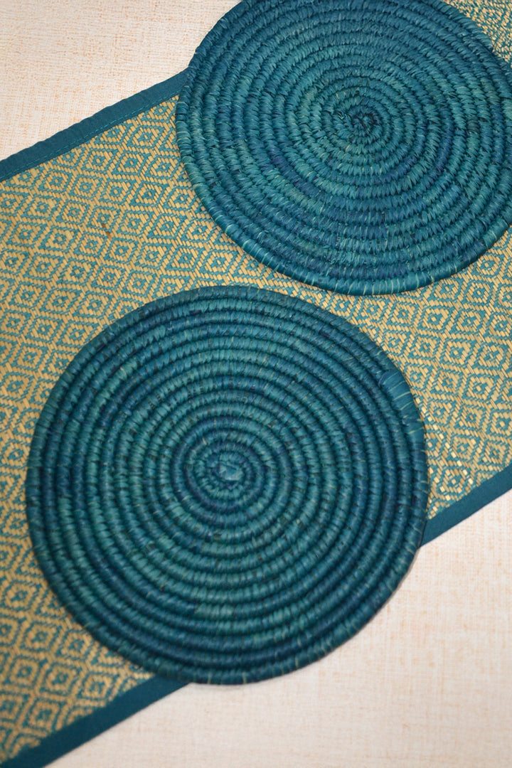 Sabai & Palm Round Trivets Teal (Set of 2)