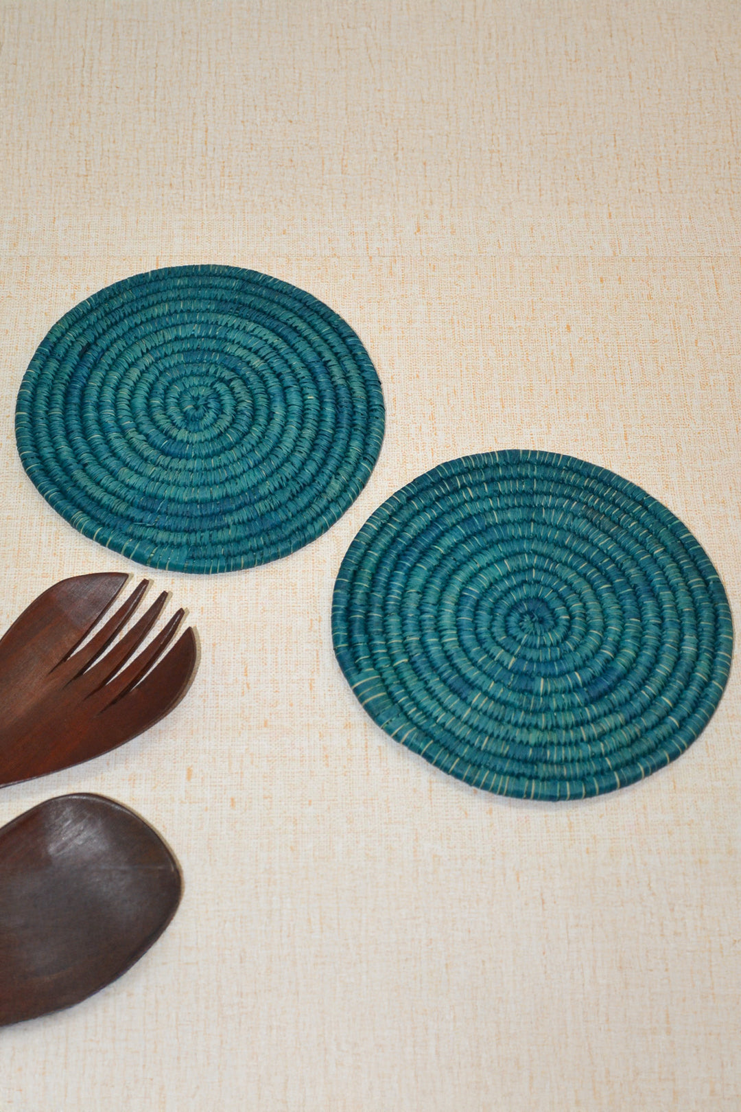 Sabai & Palm Round Trivets Teal (Set of 2)