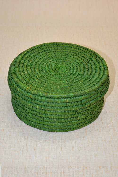 Sabai Grass & Palm Leaf Round Roti & Utility Box Green