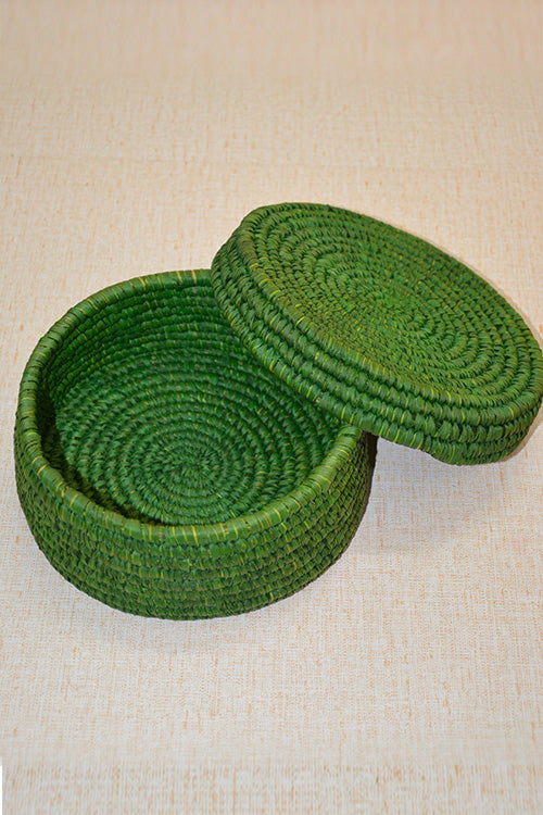 Sabai Grass & Palm Leaf Round Roti & Utility Box Green