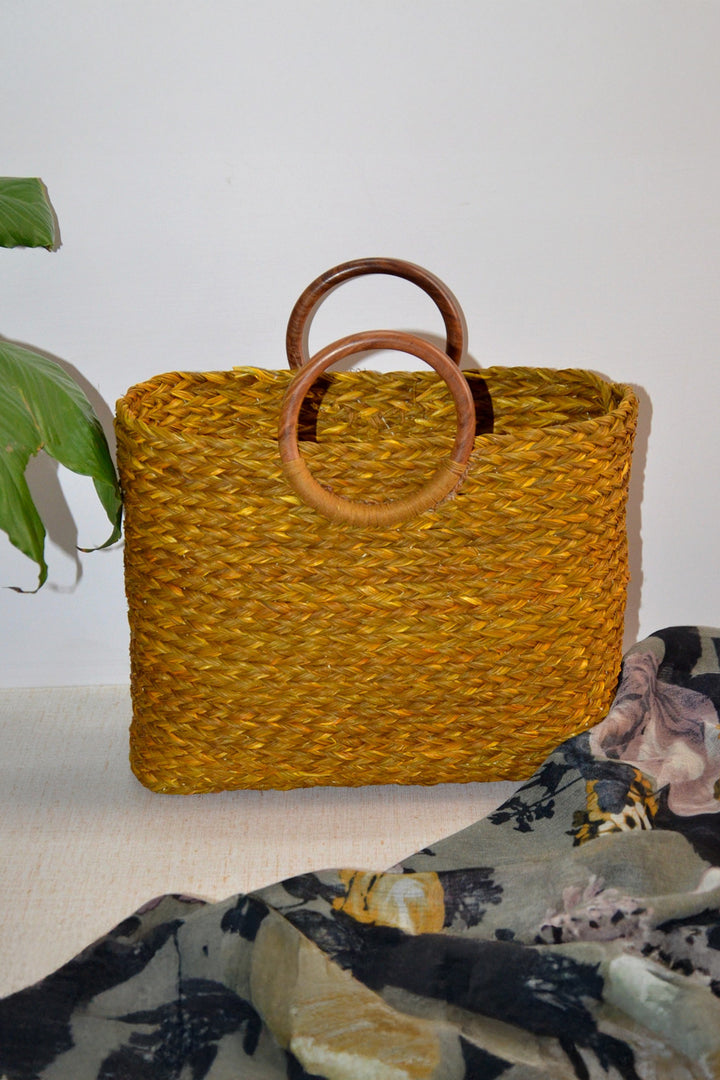Sabai Grass Basket Bag Mustard