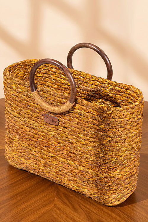 Sabai Grass Basket Bag Mustard