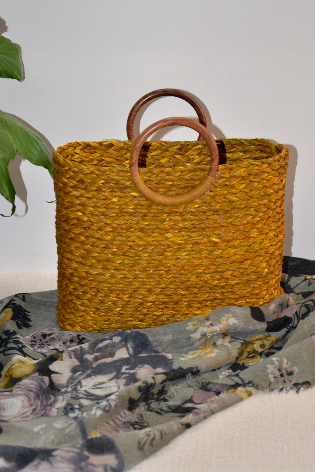 Sabai Grass Basket Bag Mustard