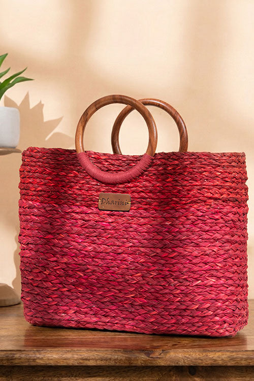 Sabai Grass Basket Bag Red