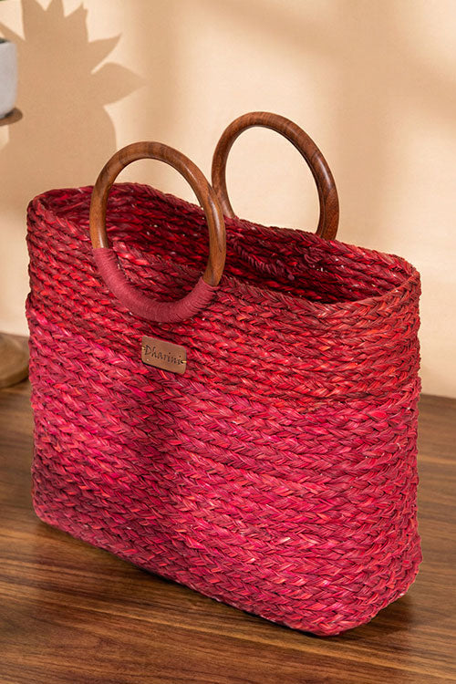 Sabai Grass Basket Bag Red