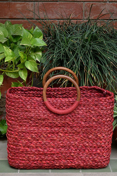 Sabai Grass Basket Bag Red