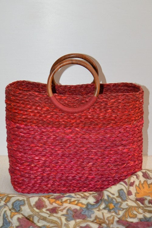 Sabai Grass Basket Bag Red