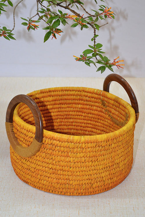 Sabai &amp; Palm Round Utility Basket Mustard
