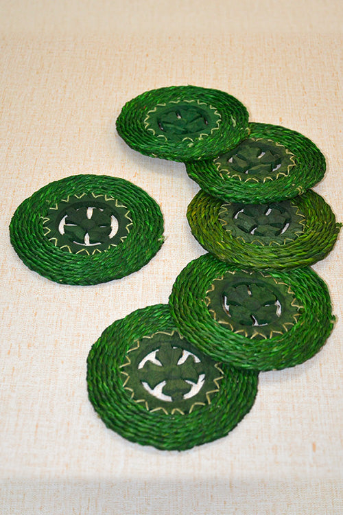 Sabai Grass & Wood Coasters Green (Set of 6)